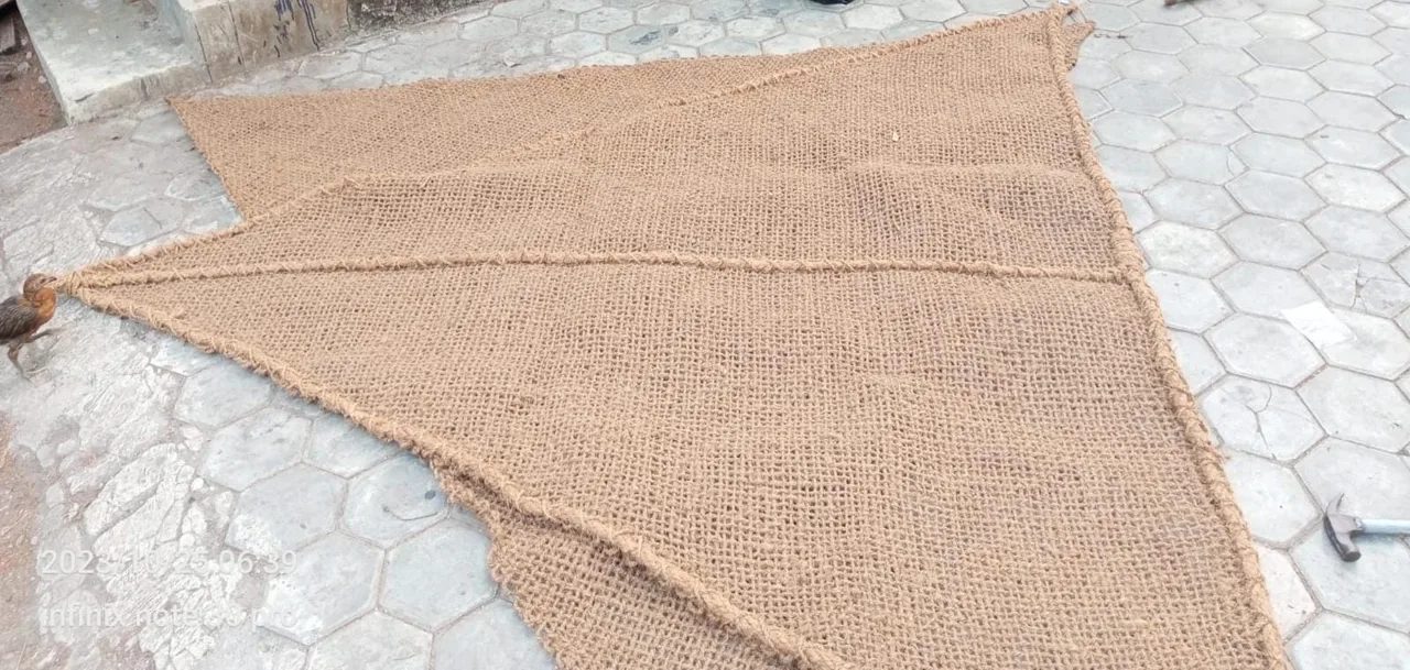 Natural woven panels showing a coarse fibre texture
